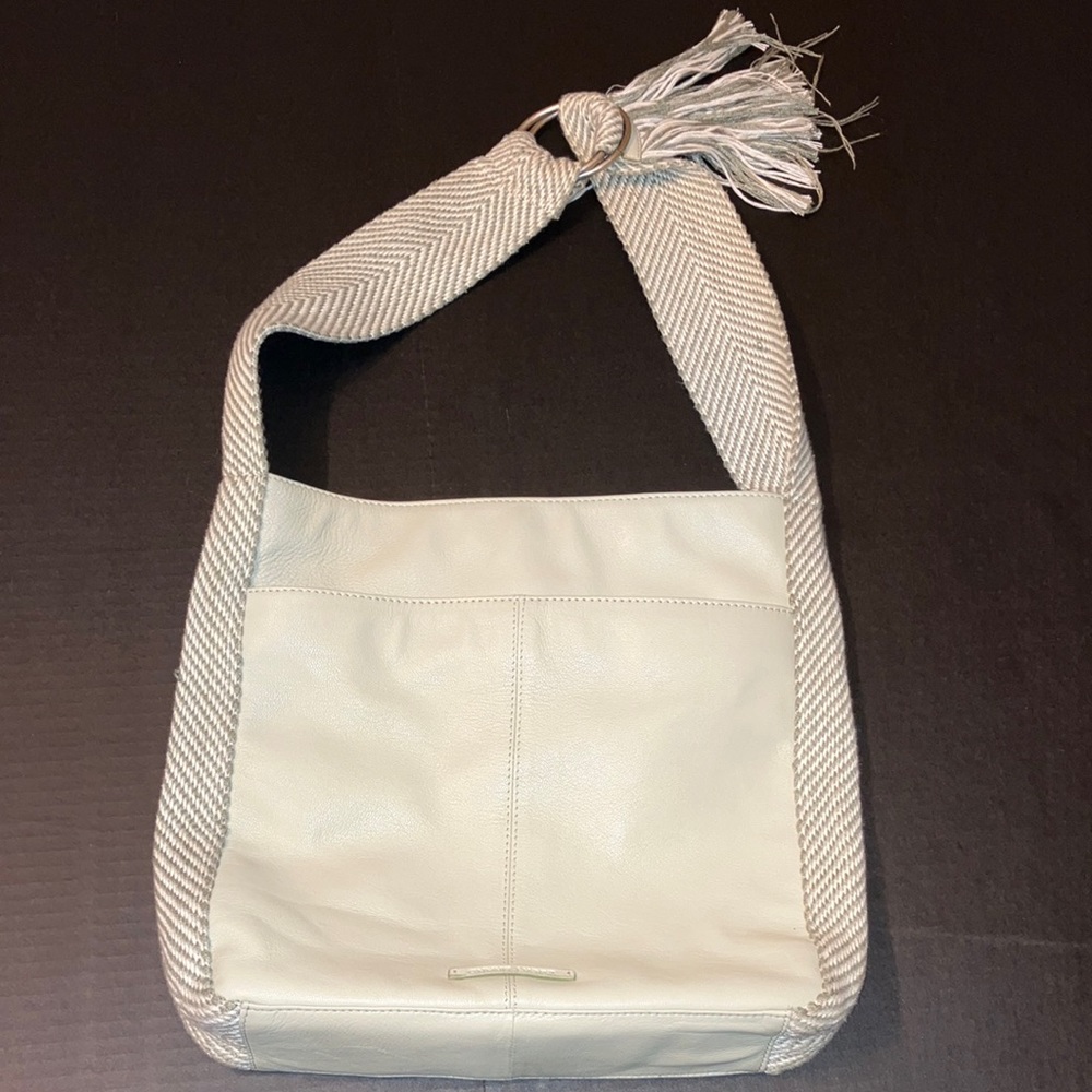 Lucky brand off white/ grayish leather and suede bag